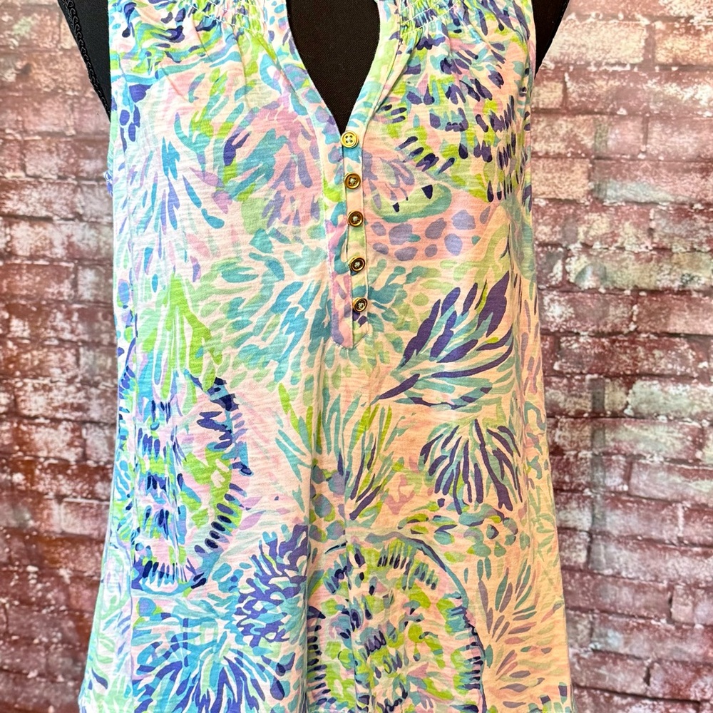 Lilly Pulitzer Pastel Floral Print Sleeveless Tank - Pink Blue Green